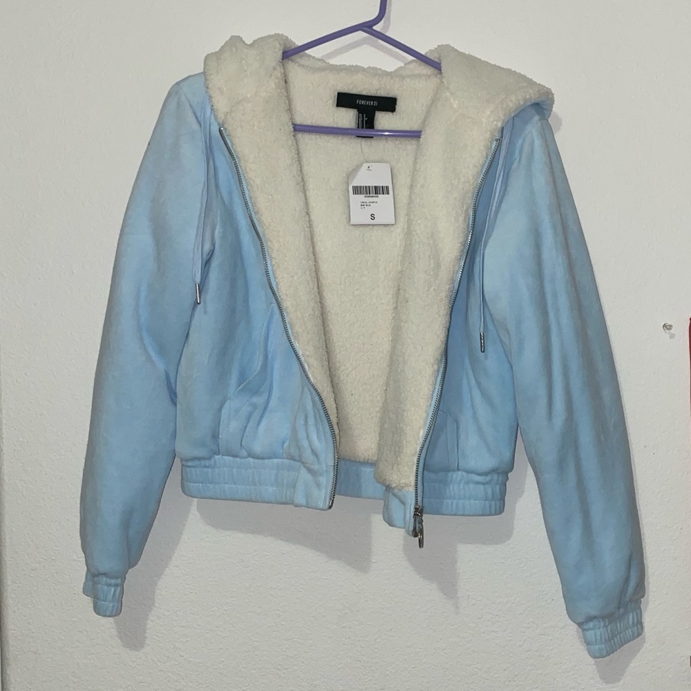 Baby blue Sherpa cropped jacket